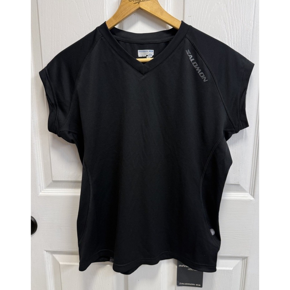 NWT Salomon Womens XL ActiLite Moto Tech T-Shirt Celadon Black UPF 35 Quick Dry